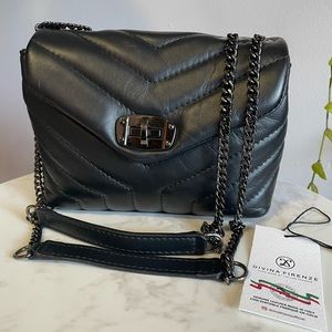 Black Leather Quilted Flap Bag designer inspired